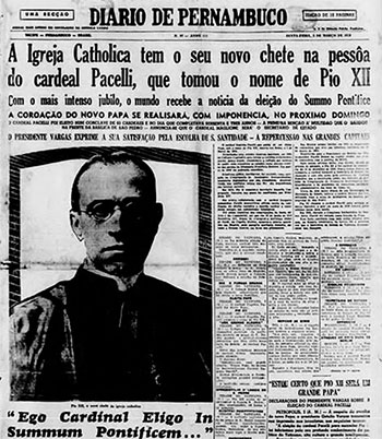A escolha de Pio 12 foi a capa do jornal no ano de 1939 (ARQUIVO DP)