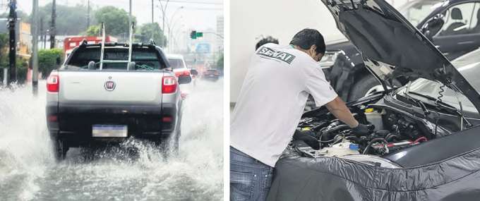 Dica  evitar que a gua ultrapasse o meio da roda. Maior dano causado pela gua  o calo hidrulico (FOTOS: PEDRO IVO BERNARDES)