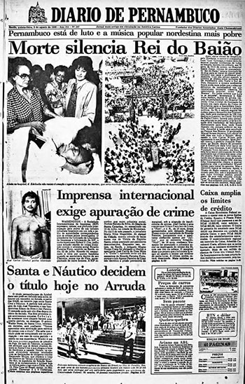 Capa da edio do dia 3 de agosto de 1989 traz como manchete a morte de Luiz Gonzaga, o Rei do Baio (REPRODUO)